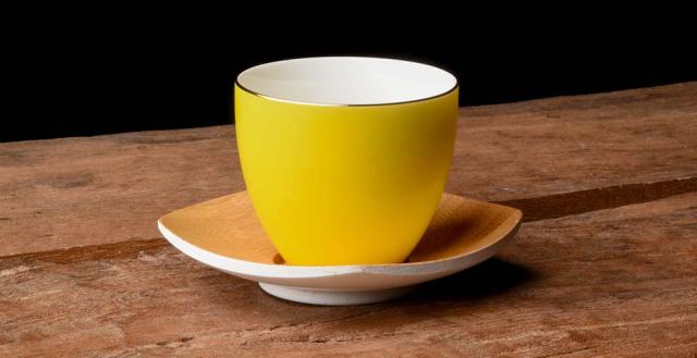 Yellow Gilded Cup & Saucer