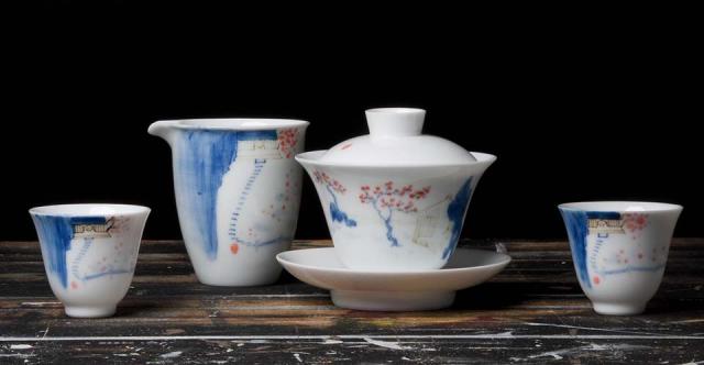 Mountain Pavilion Porcelain Gongfu Tea Set