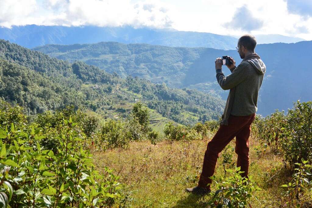 Verdant Tea's David Duckler taking in the view of wild forest interspersed with terraced walnut groves